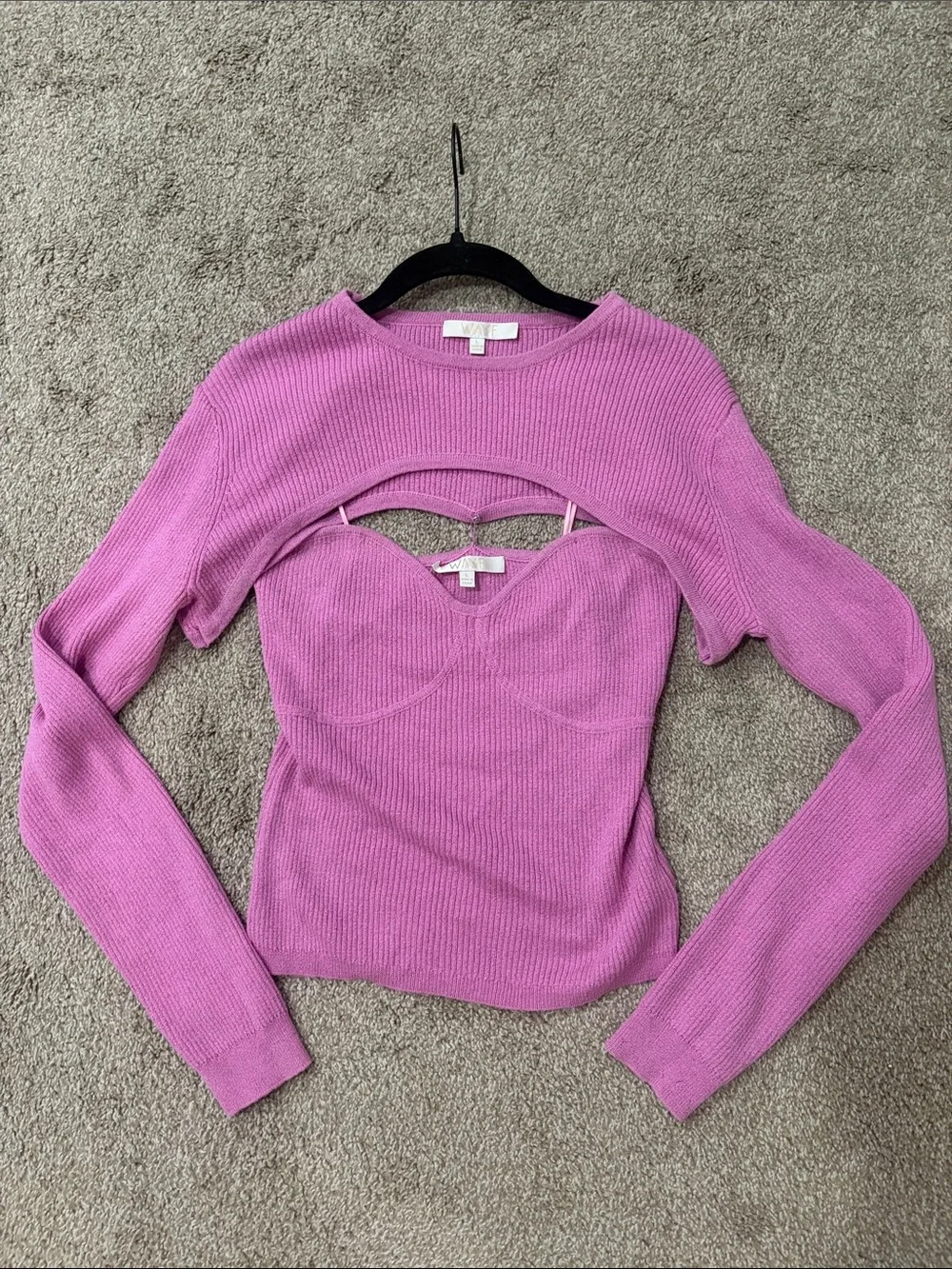 Wayf Pink Ribbed Cutout Knit Top